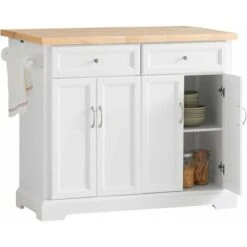 Desserte FKW71-WN Sur Roulettes Meuble De Cuisine De Service Roulant En Bois Avec Plans De Travail Rabattable, SoBuy