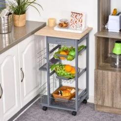 HOMCOM Chariot De Service Desserte De Cuisine à Roulettes Multi-rangements 3 Paniers Métal Tiroir + 2 Range-bouteilles Bois Pin Gris 11 HOMCOM Chariot De Service Desserte De Cuisine à Roulettes Multi-rangements 3 Paniers Métal Tiroir + 2 Range-bouteilles Bois Pin Gris -VIDAXL || Bosch || Whirlpool Soldes 20209091 5
