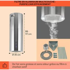 Beretta Hotte îlot 650m³/h 3 Vitesses Filtres Inclus Classe C - Inox -VIDAXL || Bosch || Whirlpool Soldes 22845263 5