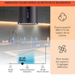 Klarstein Beretta Hotte îlot 650m³/h 3 Vitesses Filtres Inclus Classe C - Noir -VIDAXL || Bosch || Whirlpool Soldes 22845264 3
