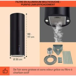 Klarstein Beretta Hotte îlot 650m³/h 3 Vitesses Filtres Inclus Classe C - Noir -VIDAXL || Bosch || Whirlpool Soldes 22845264 5