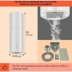 Beretta Hotte îlot 650m³/h 3 Vitesses Filtres Inclus Classe C - Blanc -VIDAXL || Bosch || Whirlpool Soldes 22845265 5