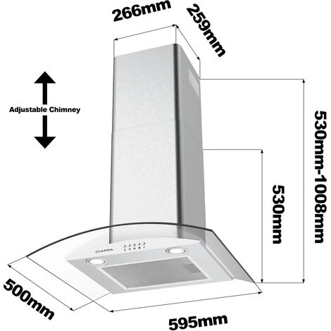 CIARRA Hotte Aspirante 60cm 650 M3/h Classe A++ 1pcs Filtre Actif 3 Vitesses Recyclage & Evacuation Inox - 506SS60 7 CIARRA Hotte Aspirante 60cm 650 M3/h Classe A++ 1pcs Filtre Actif 3 Vitesses Recyclage & Evacuation Inox - 506SS60 – Image 5
