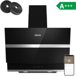 CIARRA Hotte Tactile Inclinee 60cm 650 M3/h 4 Vitesses Booster Fonction Classe A++ Verre Noir - 736NBK60