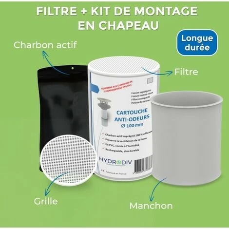 FILTRE ANTI-ODEURS AU CHARBON ACTIF POUR FOSSE SEPTIQUE, TOUTES EAUX, SANIFILTRE Ø 100 MM + MANCHON 5 FILTRE ANTI-ODEURS AU CHARBON ACTIF POUR FOSSE SEPTIQUE, TOUTES EAUX, SANIFILTRE Ø 100 MM + MANCHON – Image 3