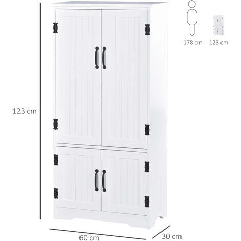 HOMCOM Armoire De Cuisine Contemporaine Multi-rangements 2 Placards 3 étagères MDF Panneaux Particules Blanc 5 HOMCOM Armoire De Cuisine Contemporaine Multi-rangements 2 Placards 3 étagères MDF Panneaux Particules Blanc – Image 3