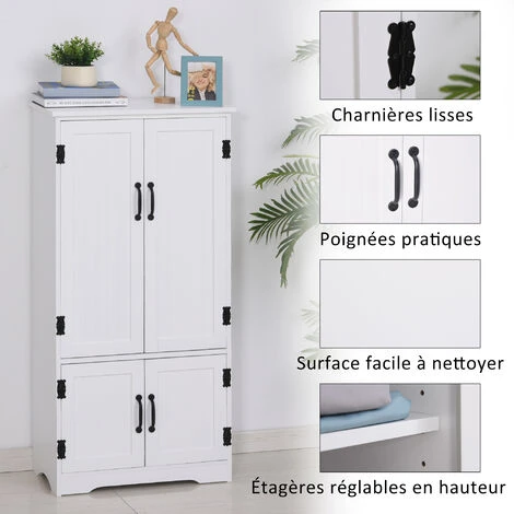 HOMCOM Armoire De Cuisine Contemporaine Multi-rangements 2 Placards 3 étagères MDF Panneaux Particules Blanc 7 HOMCOM Armoire De Cuisine Contemporaine Multi-rangements 2 Placards 3 étagères MDF Panneaux Particules Blanc – Image 5