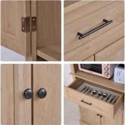 HOMCOM Armoire De Cuisine Multi-rangements 2 Placards 2 Portes Tiroir Niche MDF Panneaux Particules E1 Chêne Clair -VIDAXL || Bosch || Whirlpool Soldes 25140808 4