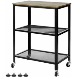 Desserte Roulante Chariot De Service à 3 Niveaux Étagère De Rangement Chariot De Cuisine,SoBuy SVW04-N