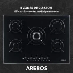 AREBOS Table De Cuisson à Gaz - Inox - 5 Brûleur - 70 Cm - Verre 9 AREBOS Table De Cuisson à Gaz - Inox - 5 Brûleur - 70 Cm - Verre -VIDAXL || Bosch || Whirlpool Soldes 26036538 3