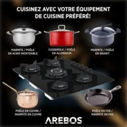 AREBOS Table De Cuisson à Gaz - Inox - 5 Brûleur - 70 Cm - Verre 10 AREBOS Table De Cuisson à Gaz - Inox - 5 Brûleur - 70 Cm - Verre -VIDAXL || Bosch || Whirlpool Soldes 26036538 4