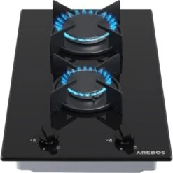 AREBOS Plaque De Cuisson Cuisinière à Gaz De 2 FlammesVitrocéramique Grilles Et Veilleusede Sécurité InclusesConvient Pour Le Gaz