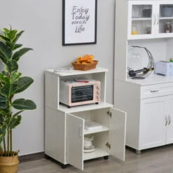 HOMCOM Chariot Desserte Micro-ondes Placard 2 Portes - Dim. 60,4L X 40,3l X 97H Cm - Blanc -VIDAXL || Bosch || Whirlpool Soldes 26976707 4