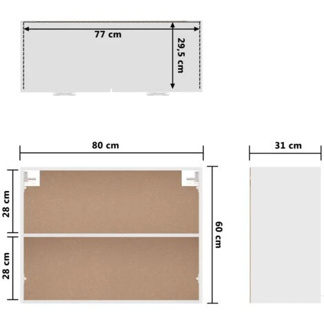 Armoire Suspendue Blanc Brillant 80x31x60 Cm Aggloméré VidaXL 5 Armoire Suspendue Blanc Brillant 80x31x60 Cm Aggloméré VidaXL – Image 3