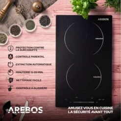 AREBOS Table De Cuisson à Induction Avec 2 Zones 3000W Contrôle Tactile Coulissant Fonction Auto Sécurité Enfant -VIDAXL || Bosch || Whirlpool Soldes 29503968 5