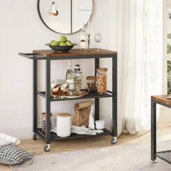 Meerveil Desserte De Style Industriel, Chariot De Cuisine,avec Plateau Amovible, Avec Pieds Réglables Et Roulettes, Étagère De Cuisine, Structure En Fer, 60 X 40 X 76.5cm, Marron Rustique -VIDAXL || Bosch || Whirlpool Soldes 29664849 2