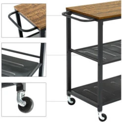 Meerveil Desserte De Style Industriel, Chariot De Cuisine,avec Plateau Amovible, Avec Pieds Réglables Et Roulettes, Étagère De Cuisine, Structure En Fer, 60 X 40 X 76.5cm, Marron Rustique -VIDAXL || Bosch || Whirlpool Soldes 29664849 3