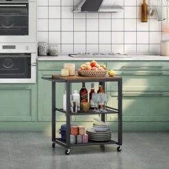 Meerveil Desserte De Style Industriel, Chariot De Cuisine,avec Plateau Amovible, Avec Pieds Réglables Et Roulettes, Étagère De Cuisine, Structure En Fer, 60 X 40 X 76.5cm, Marron Rustique -VIDAXL || Bosch || Whirlpool Soldes 29664849 4