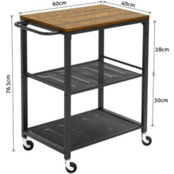 Meerveil Desserte De Style Industriel, Chariot De Cuisine,avec Plateau Amovible, Avec Pieds Réglables Et Roulettes, Étagère De Cuisine, Structure En Fer, 60 X 40 X 76.5cm, Marron Rustique -VIDAXL || Bosch || Whirlpool Soldes 29664849 5