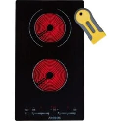 AREBOS Plaque De Cuisson En Vitrocéramique Table De Cuisson électrique Contrôle Cuisinière 2 Foyers