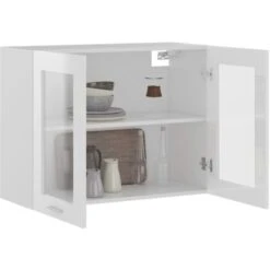 Armoire En Verre Suspendue Blanc Brillant 80x31x60 Cm Aggloméré VidaXL -VIDAXL || Bosch || Whirlpool Soldes 30113961 4
