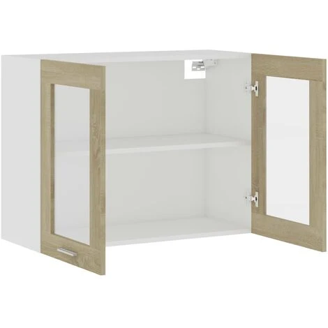 Armoire En Verre Suspendue Chêne Sonoma 80x31x60 Cm Aggloméré 7 Armoire En Verre Suspendue Chêne Sonoma 80x31x60 Cm Aggloméré – Image 5