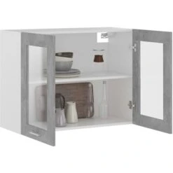 Armoire En Verre Suspendue Gris Béton 80x31x60 Cm Aggloméré -VIDAXL || Bosch || Whirlpool Soldes 30366207 4