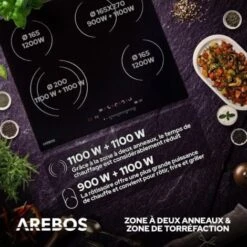 AREBOS Plaque De Cuisson En Vitrocéramique Table De Cuisson électrique Contrôle Cuisinière 4 Foyers 7200W -VIDAXL || Bosch || Whirlpool Soldes 31831022 4