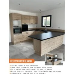 Meuble Pour Four Encastrable Bellissi Noyer Blanchi 1 Tiroir L 60 Cm -VIDAXL || Bosch || Whirlpool Soldes 33722348 4