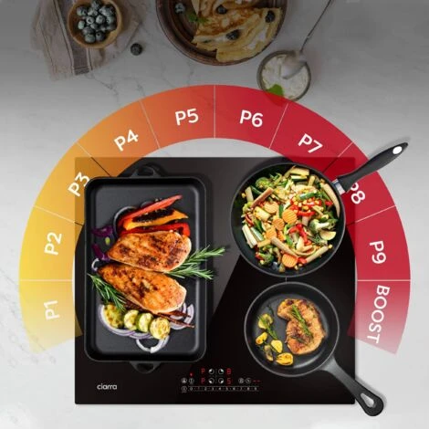 CIARRA CD4BFBIH Plaque De Cuisson Induction - 4 Foyers - Zone Modulable - 7200W - Boosters - Minuteur - Tactile - L 59cm 4 CIARRA CD4BFBIH Plaque De Cuisson Induction - 4 Foyers - Zone Modulable - 7200W - Boosters - Minuteur - Tactile - L 59cm – Image 2