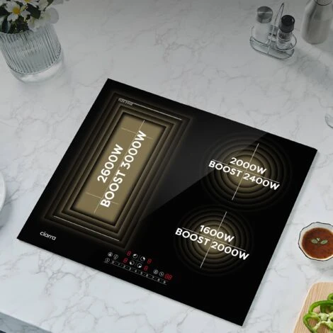 CIARRA CD4BFBIH Plaque De Cuisson Induction - 4 Foyers - Zone Modulable - 7200W - Boosters - Minuteur - Tactile - L 59cm 5 CIARRA CD4BFBIH Plaque De Cuisson Induction - 4 Foyers - Zone Modulable - 7200W - Boosters - Minuteur - Tactile - L 59cm – Image 3