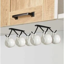 Lot De 2 Porte-tasses En Métal à Accrocher Sous Placard, étagère De Rangement Dotée De 8 Crochets De Suspension Pour Mugs, Tasses à Café, Verres à Bière, Ustensiles De Cuisine -VIDAXL || Bosch || Whirlpool Soldes 37550497 4