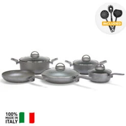 Set De Casseroles Poêles Couvercles Louches Antiadhésif 12 Pièces Sfiziosa Stone -VIDAXL || Bosch || Whirlpool Soldes 42004397 3