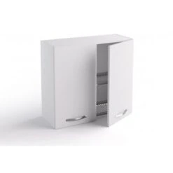 Meuble Haut De Cuisine Égouttoir Vaisselle 80x33xH72 Cm En Bois Blanc Mat Avec Deux Portes Blanc