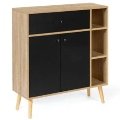 Meuble De Rangement EMMIE Scandinave Bois Et Noir Avec Placard Et Tiroir