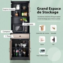 COSTWAY Buffet De Cuisine Meuble Cuisine Rangement Avec 3 Portes Et 1 Niche De Rangement, Passe-Câble 60 X 40 X 180 CM Noir -VIDAXL || Bosch || Whirlpool Soldes 52966482 3