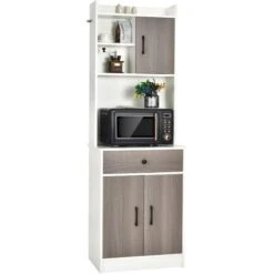 COSTWAY Buffet De Cuisine Meuble Cuisine Rangement Avec 3 Portes Et 1 Niche De Rangement, Passe-Câble 60 X 40 X 180 CM Blanc