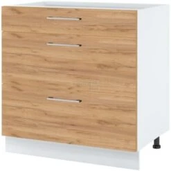 Casserolier Bellissi Chene L 80 Cm Type De Poignee: Porte Avec Poignée Apparente - Couleur: Décor Chêne Brut