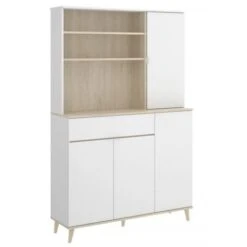 Meuble De Cuisine 120x40x189 Cm Anita Blanc Mat Et Naturelle Avec Quatre Portes Et Un Tiroir Blanc Et Naturel -VIDAXL || Bosch || Whirlpool Soldes 54676784 3