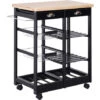 HOMCOM Chariot De Service Desserte De Cuisine à Roulettes Multi-rangements 74L X 37l X 76H Cm Plateau Bois Massif Pin Châssis MDF Noir -VIDAXL || Bosch || Whirlpool Soldes 55274195 1