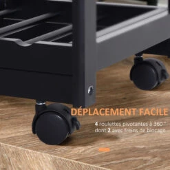HOMCOM Chariot De Service Desserte De Cuisine à Roulettes Multi-rangements 74L X 37l X 76H Cm Plateau Bois Massif Pin Châssis MDF Noir -VIDAXL || Bosch || Whirlpool Soldes 55274195 5