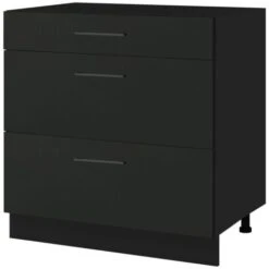 Casserolier Lovia Noir Mat L 80 Cm Type De Façade: Porte Avec Poignée Apparente