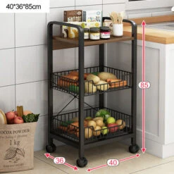 Chariot De Rangement Mobile Sur 3 Niveaux, Chariot De Stockage, Étagère Sur Roulettes, Pour Cuisine Étroites, Salle De Bain, Buanderie, Bureau, 40x36x85cm, Noir