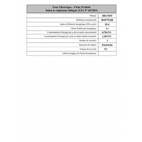 Fours Encastrables Multifonction 73L BRANDT 3385W 59.2cm, BOP7534B 3 Fours Encastrables Multifonction 73L BRANDT 3385W 59.2cm, BOP7534B