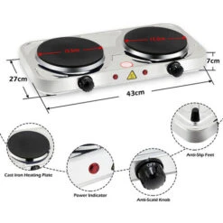 Hengda Plaque Electrique Double Plaque De Cuisson En Acier Inoxydable Avec Protection Contre La Surchauffe Et , 155 Mm + 155 Mm Ø, 2000 W Double -VIDAXL || Bosch || Whirlpool Soldes 59822793 4