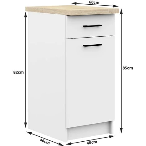 Meuble De Cuisine Bas, Armoire De Cuisine AKORD S40 OLIWIA Modulable, Blanc 40 Cm 1 Porte 1 Tiroir Façade Blanche 2 étagères 40x46x85 Cm 6 Meuble De Cuisine Bas, Armoire De Cuisine AKORD S40 OLIWIA Modulable, Blanc 40 Cm 1 Porte 1 Tiroir Façade Blanche 2 étagères 40x46x85 Cm – Image 4