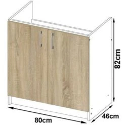 Meuble De Cuisine Bas AKORD S80 Pour évier, LIMA Modulable Blanc 80 Cm 2 Portes Couleur Chêne Sonoma 1 étagère 80x44,5x82 Cm -VIDAXL || Bosch || Whirlpool Soldes 60055313 4