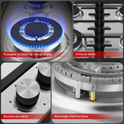 Plaque De Cuisson à Gaz 4 Foyers, Encastrable, Gaz Naturel/Propane, Acier Inoxydable, 8000W Thermomate GHSS604 -VIDAXL || Bosch || Whirlpool Soldes 61062935 4