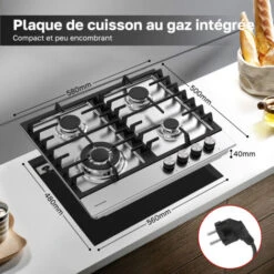 Plaque De Cuisson à Gaz 4 Foyers, Encastrable, Gaz Naturel/Propane, Acier Inoxydable, 8000W Thermomate GHSS604 -VIDAXL || Bosch || Whirlpool Soldes 61062935 5