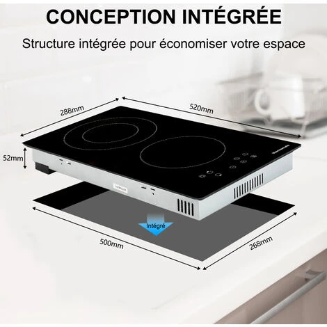 Table De Cuisson Vitrocéramique 2 Foyers 3200W Encastrable Plaque Vitrocéramique Intégré, Commande Tactile Thermomate CHTB302 7 Table De Cuisson Vitrocéramique 2 Foyers 3200W Encastrable Plaque Vitrocéramique Intégré, Commande Tactile Thermomate CHTB302 – Image 5
